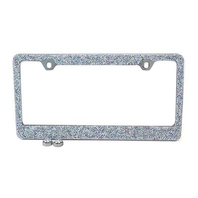 Dash Designs License Plate Frame Stainless Steel Rainbow Crystals Pro Series, 1-year limited warranty LF03