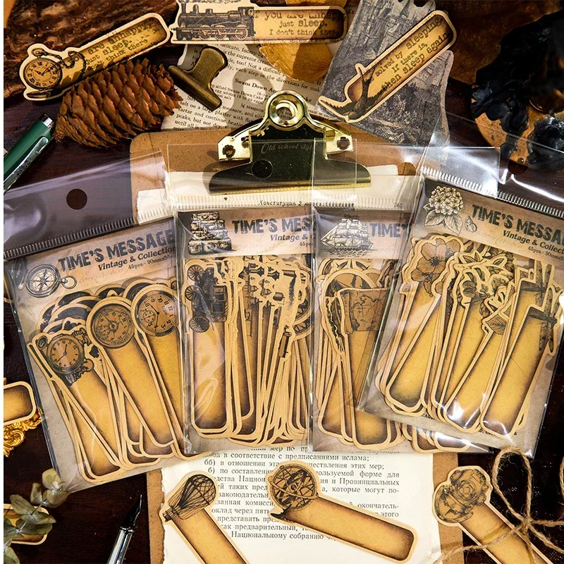 45 Stück Hintergrund dekorative Tasche Kraftpapier Vintage Etikettenrahmen Hauptbuch Pack Aufkleber Schreibaufkleber Sammelalbum 120 * 90 mm Image