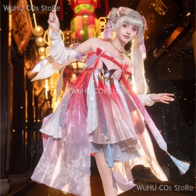 Jinhsi Cosplay Kostüm Frühling Festival Anzug Neue Haut Rosa Kleid Jinhsi Perücke Hanfu Schuhe Spiel Wuthering Waves Frauen Halloween Cos
