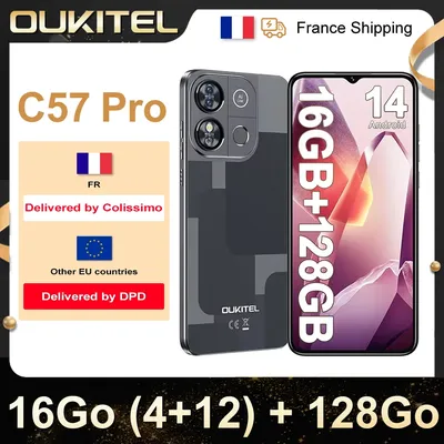 Oukitel c57 pro 4g smartphone 16go (4 12) ram/128go rom-6,52 13mp android 14 phone tragbar mah gps double sim