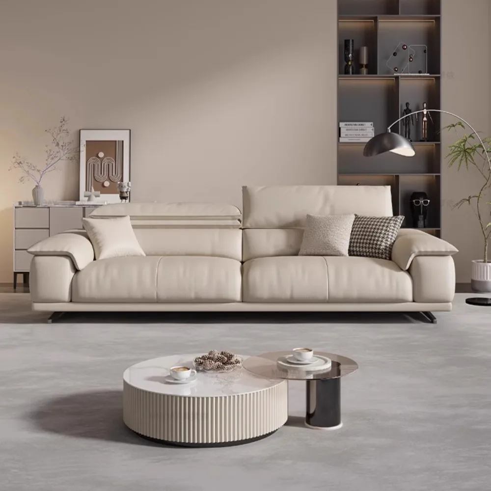 Italienisches Wohnzimmersofa aus echtem Leder, luxuriöses Lounge-Designer-Sofa, minimalistisches Sofa, moderne Familienmöbel, Wohnmöbel und Accessoires
