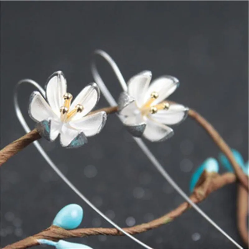Neue Mode Temperament Blume 925 Sterling Silber Schmuck Ohr Haken Persönlichkeit Lotus Exquisite Beliebte Ohrringe E121
