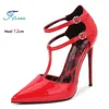 Sommer Elegante Einzelne Schuhe Für Frauen Sexy T-Schnalle High Heels 12 CM Stilettos Seite Leer Rot