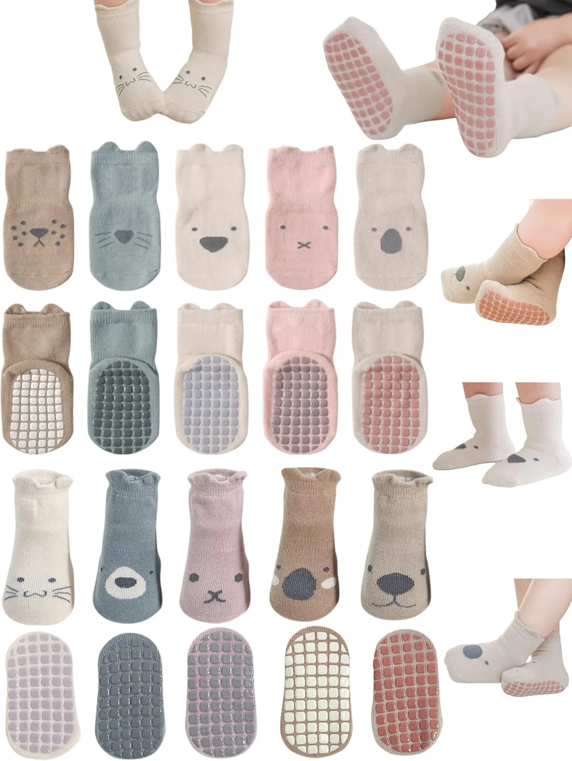 5/3/1 Paar rutschfeste Kleinkind-Socken mit Griffen, für Babys, Mädchen und Jungen, rutschfeste Crew-Cartoon-Socken für Kleinkinder Image