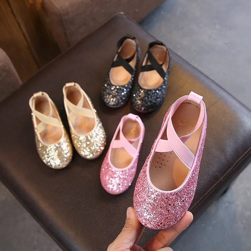2025 Mädchen Ballerinas Tanz Party Mädchen Schuhe Mode Kristall Schuhe Bling Prinzessin Leistung 5-12 Jahre Kinder Schuhe CSH 1173