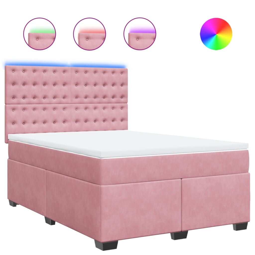 vidaXL Boxspringbett mit Matratze Rosa 140x190 cm Samt Image