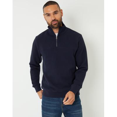 Threadbare Men's Navy Textured Quarter Zip Sweatshirt