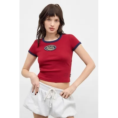 Von Dutch UO Exclusive Red Ringer T-Shirt - Red XS at Urban Outfitters