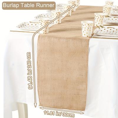 TEMU 1pc, Natural Burlap Table Runner, Jute Tablecloth, Dining Mat Suitable For Western Style Wedding Table Decoration, Farmhouse Party, Birthday Kitchen Table Flag