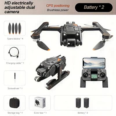 TEMU With 2 Batterys Rg700pro Gps Drone With Dual Cameras, Brushless Motors, Remote Control Quadcopter With Auto Return, , Fly, Fly, Hold"