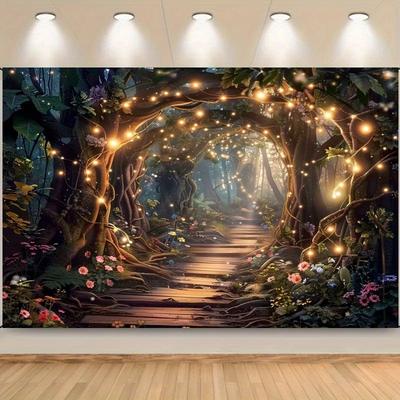 TEMU 1pc Scene Backdrop Banner - Vibrant Polyester Fabric With Magical Glowing Pathway, Parties, Weddings, Photography Events, And Home Decor, No Electricity Needed, Photography Background | | Glowing