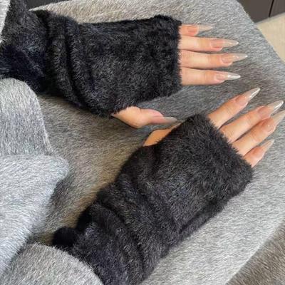 TEMU 2pcs Of Cozy Half-finger Acrylic Gloves For Women, Featuring Extended Wrist Cuffs And For The Autumn And Winter .