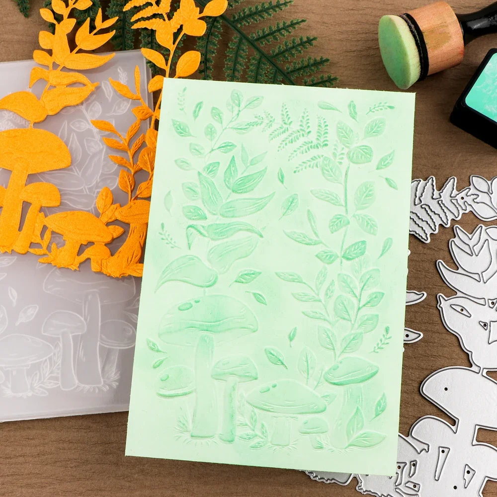 3D-Prägeordner mit Schmetterlings- und Blumenpilzmuster und passende Matrizen zum Hinzufügen von strukturierten Details an Papierkunst-Bastelkarten Image