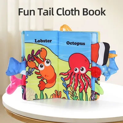 Baby Tier Schwänze Stoff Buch Sechs Seiten Rascheln Sound Infant Pädagogisches Frühes Lernen Spielzeug 0-12 Monate Geschenk für Junge Mädchen Image