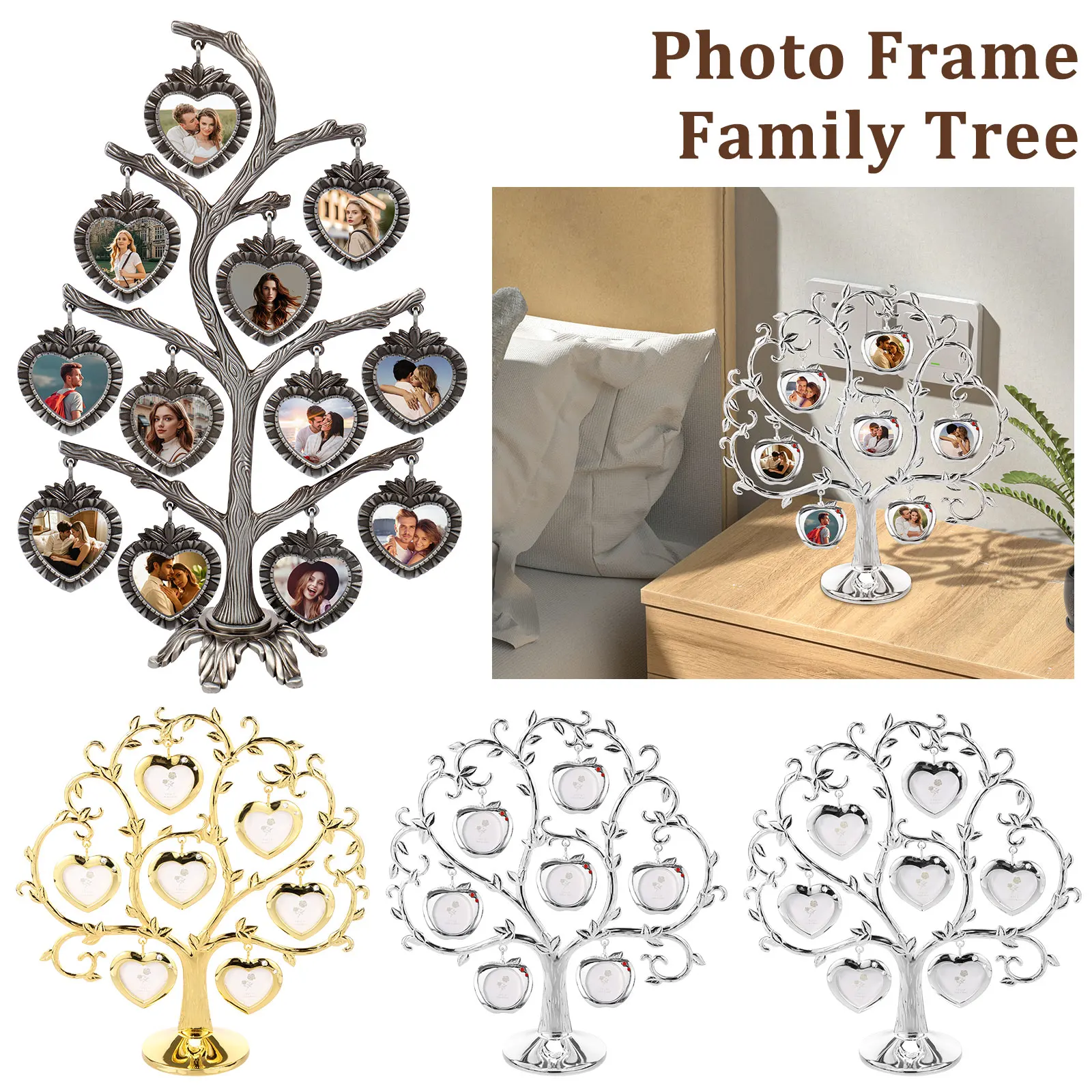 Baumförmiger goldener Fotorahmen, Strass-Stammbaum, freie Kombination, Foto, Bild, Baum, Geburtstagsgeschenk für Frau, Souvenirs, Dekor Image