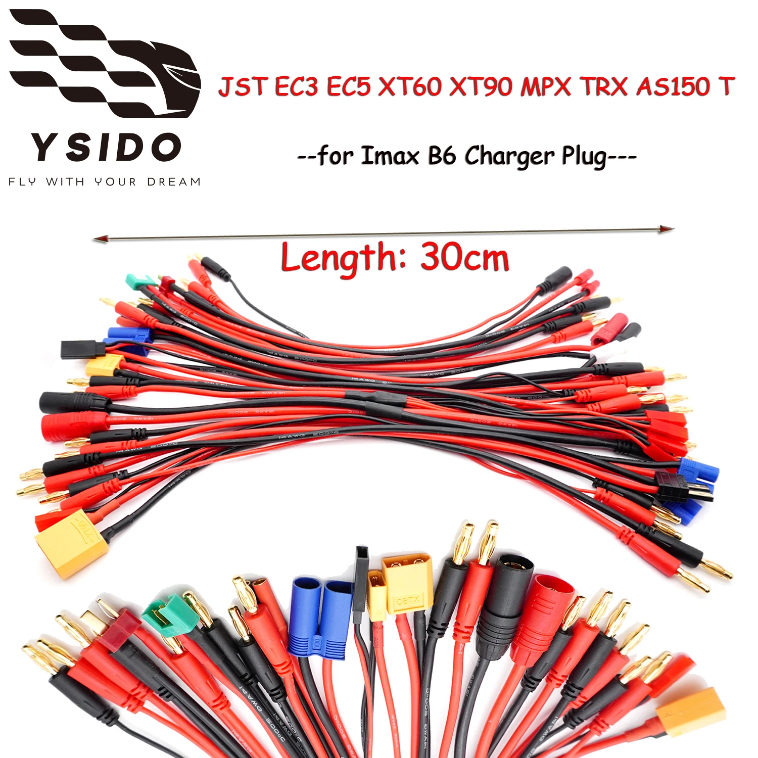 30CM JST EC3 EC5 XT60 XT90 MPX TRX AS150 T Ladekabel auf 4,0mm Bananenstecker Silikon Ladekabel für RC B6 Ladung Lipo Batterie Image