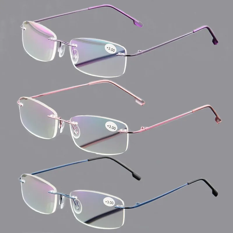 Mode Flexible Ultraleicht Randlose Lesebrille Speicher Titan Blau Licht Blockieren Presbyopie Brillen Brillen Image