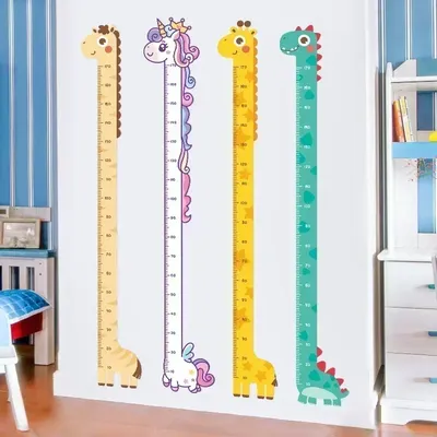 Wandaufkleber mit Cartoon-Tieren, Höhenmaß, Einhorn, Dinosaurier, Tapete für Kinderzimmer, Kinderzimmer, Kinderwachstumslineal, Wachstumstabelle Image