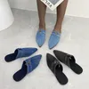 2024 super neue spitze Zehen Denim flachen Boden halbe Hausschuhe Frauen Mode Oberbekleidung Schuhe große Größe 43 Flip Flops Chanclas