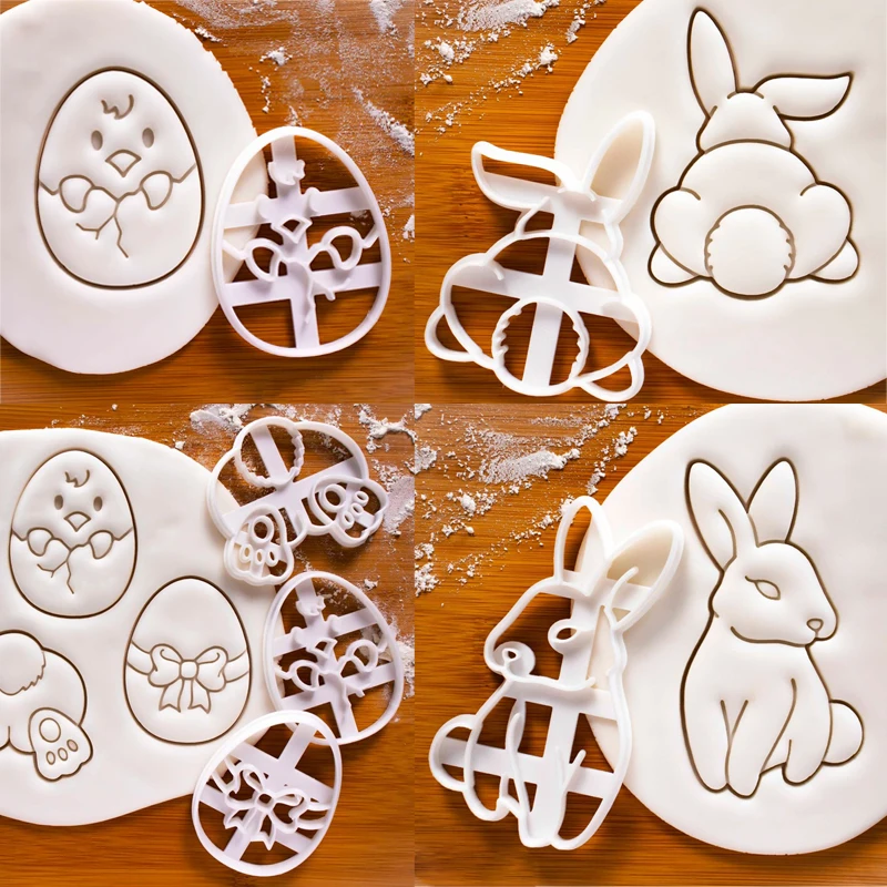 Ostern Hase Ei Kunststoff Cookie Cutter Embosser Form Fondant Keks Cutter Backen Werkzeuge Frohe Ostern Party DIY Dekoration Image