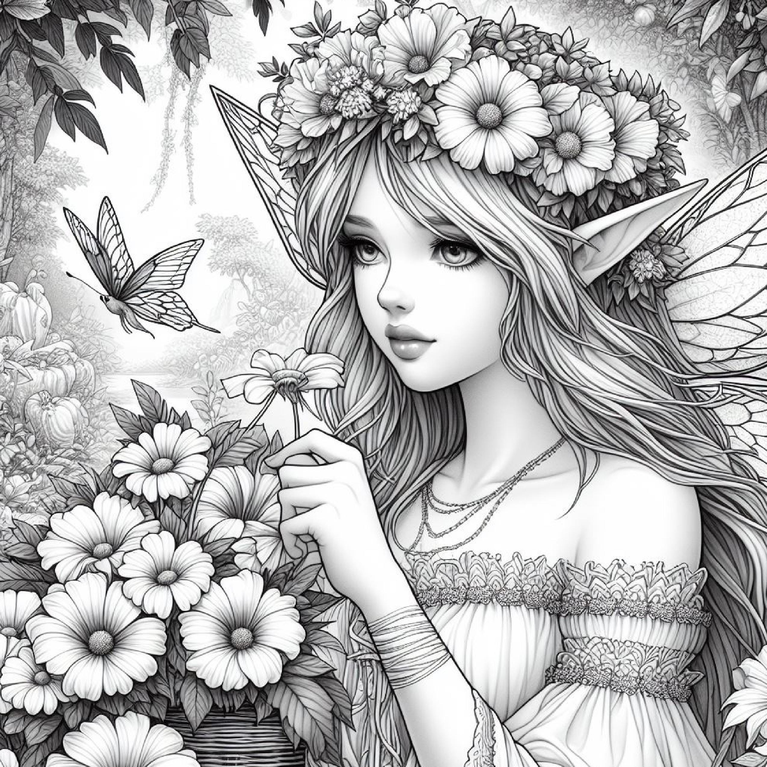 98 bellissime pagine da colorare di fate, libro da colorare, libro da colorare per adulti, libro da colorare per bambini, pagine da colorare per bambi