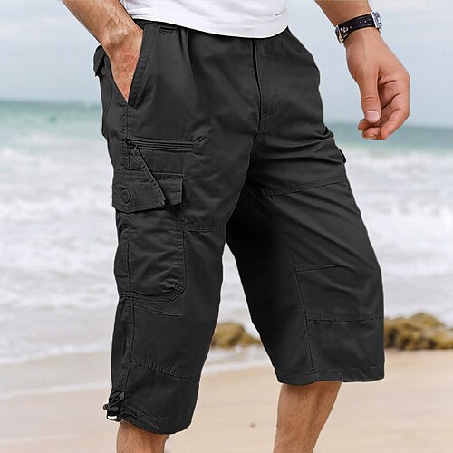 Herren Cargo Shorts Kurze Hosen Caprihose Capri-Shorts Kurze Hose für Wanderer Elastische Taille Multi Pocket Mit Gürtel Glatt Komfort Atmungsaktiv Wadenlänge Täglich Strassenmode Stilvoll Casual Image