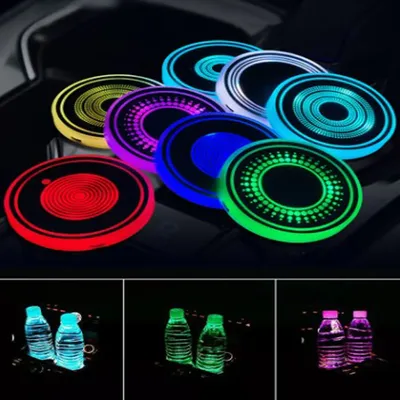 NEW Car Cup pad with LED Lights Rechargeable 7 Color-Changing Light Up Cup Holder Insert Coasters,