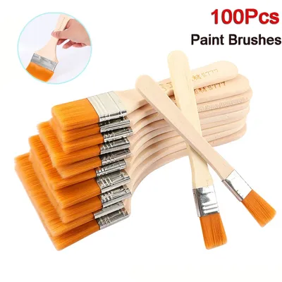 100pcs Nylon Paint Brush Different Size Wooden Handle Oil Painting Drawing Brushes for Acrylic Oil