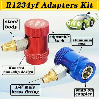 R1234yf to R134a Quick Coupler Adapter High Low Side Connector Conversion for R1234yf Refrigerant System Charging Hose Fitting