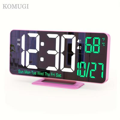 TEMU Komugi Digital Alarm Clock With Date Display, Theme, Rectangle Shape, Adjustable , Alarm, Usb Powered, Plastic Material, Electrical Mechanism, With Flat Crown For Digital Display