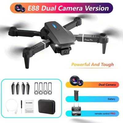 TEMU Dual Hd Cameras E88 Drone - Foldable Drone Toys, Positioning, /landing, Remote Control Drone For Adults & Beginners, Perfect Valentine's Day Gift For Outdoor And Indoor Fun