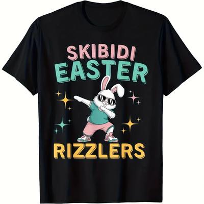 TEMU Skibidi Easter Boys' Cotton T-shirt â€“ Black Short Sleeve With Fun 