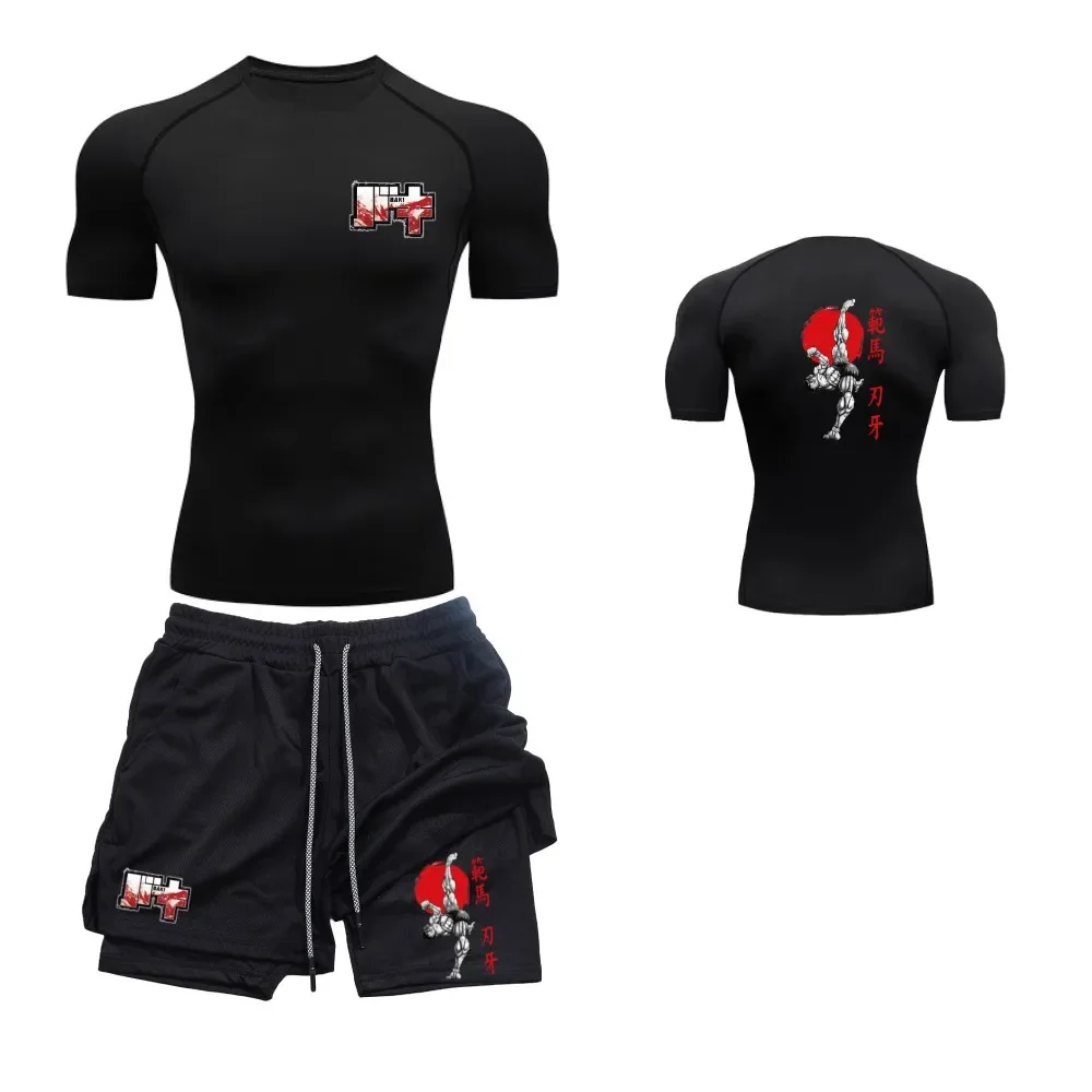 Modische Casual-Sports ets für Männer und Frauen, schnell trocknende Fitness-Sets Baki Hama-Animations druck, 2-in-1-Shorts Image