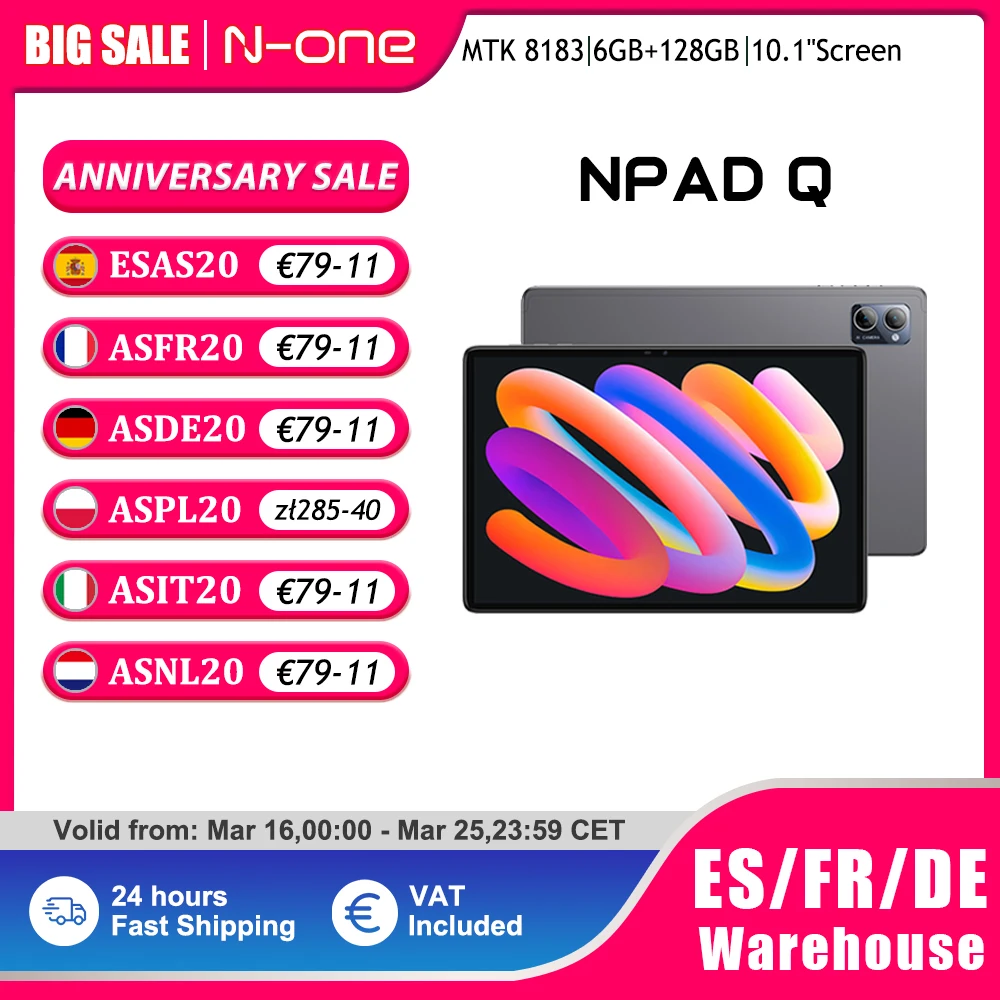 N-ONE npad q 10.1 ''tablet pc android 13 6gb ram 128gb rom 8-kerne mtk8183 1280*800 fhd ips wifi bt 5,0 typ-c port Image