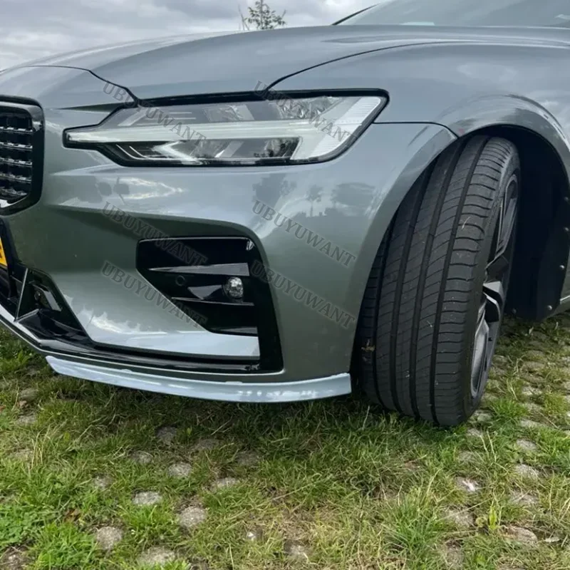Für volvo neue s60 v60 glänzend schwarz/unlackiert/carbon farbe auto styling front stoßstange lippe kofferraum spoiler schutz 2pcs 2014-2018 Image