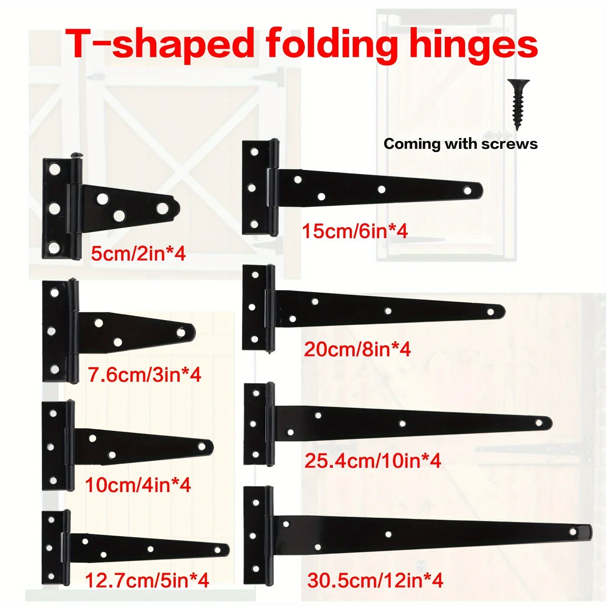 4 Stück schwarz beschichtete Türscharniere mit Schrauben, rostfreie Schrankscharniere für Kleiderschrank-Möbeltüren (einfach verstellbar) Image