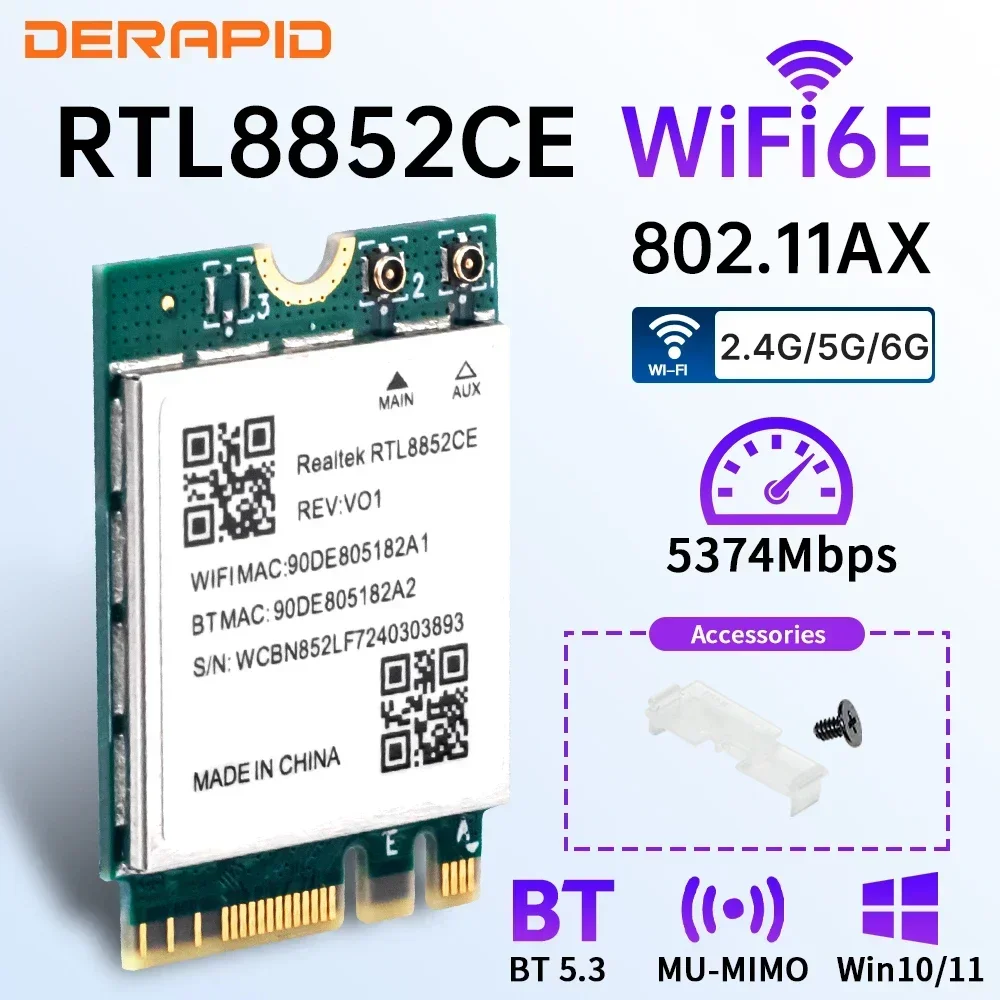 Triple Band WiFi 6E Bluetooth 5.3 Adapter 5400 Mbit/s Wireless Signal Empfangskarte NGFF M.2 für Windows 10/11 RTL8852CE wie AX210 Image