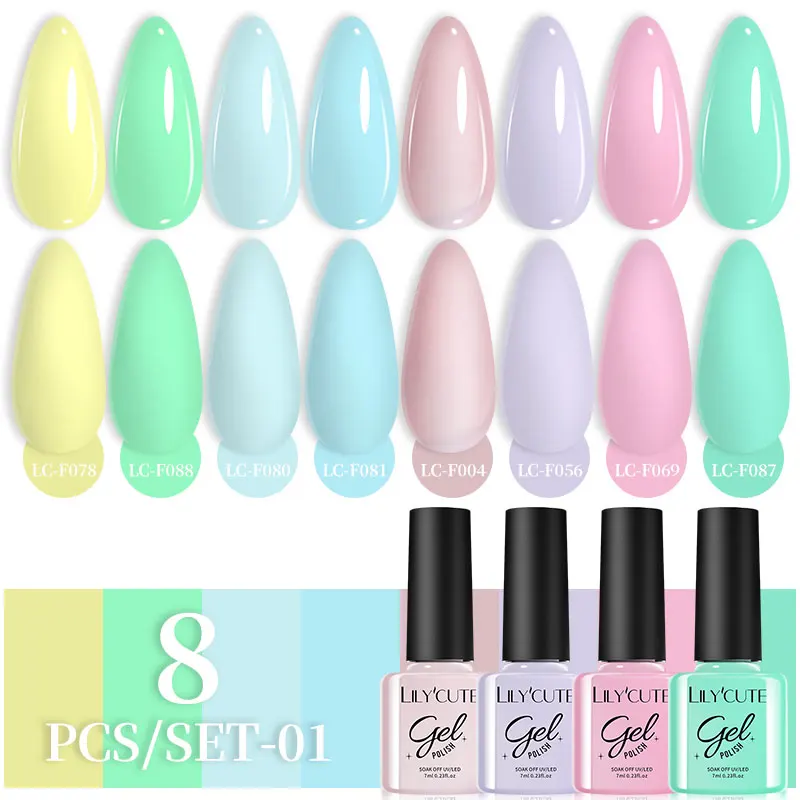 LILYCUTE 3/6/8 TEILE/SATZ 7 ml Macaron Farbe Gel Nagellack Frühling Candy Farben Semi Permanent UV LED Nail art Design Maniküre Kit Image
