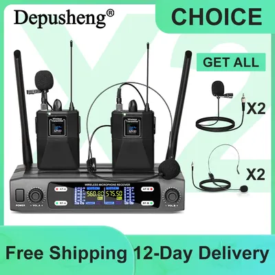 2 kanal Wireless Lavalier-mikrofon Headset Mikrofon Depusheng X2-CLIP VHF Feste Dual Frequenz Wireless Set Für Bühne Zeigen
