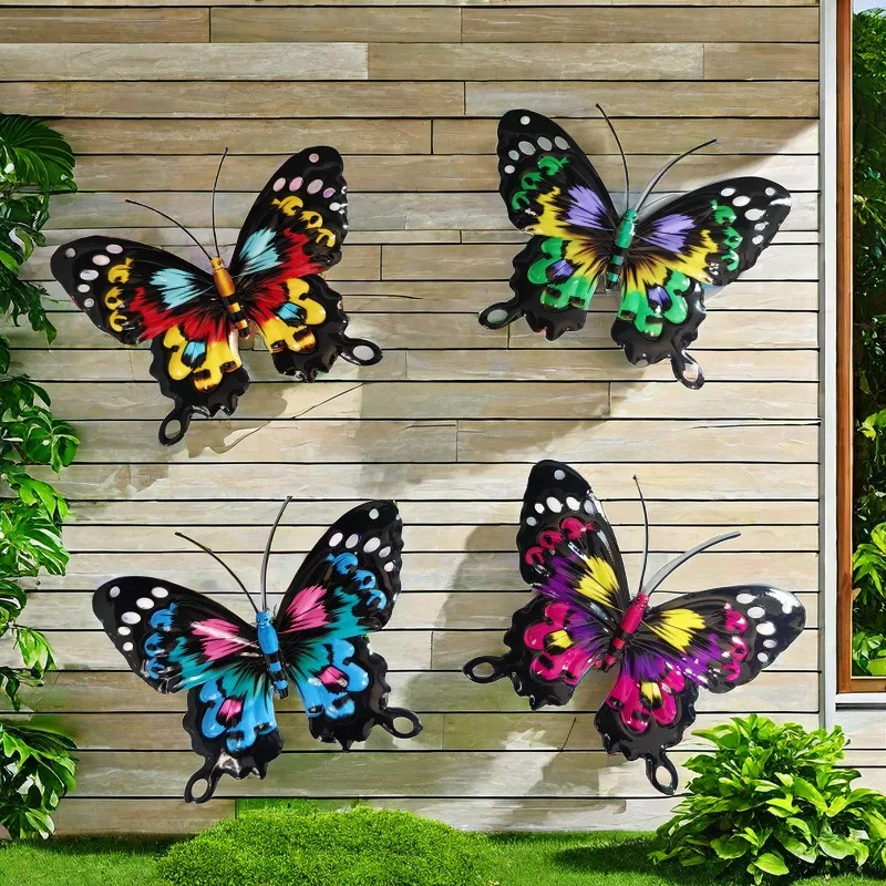 4 teile/satz Eisen Metall Schmetterling Wand Kunst für Outdoor Zaun Garten Hängen Dekor Rostfrei Eisen Handwerk Hause Dekoration