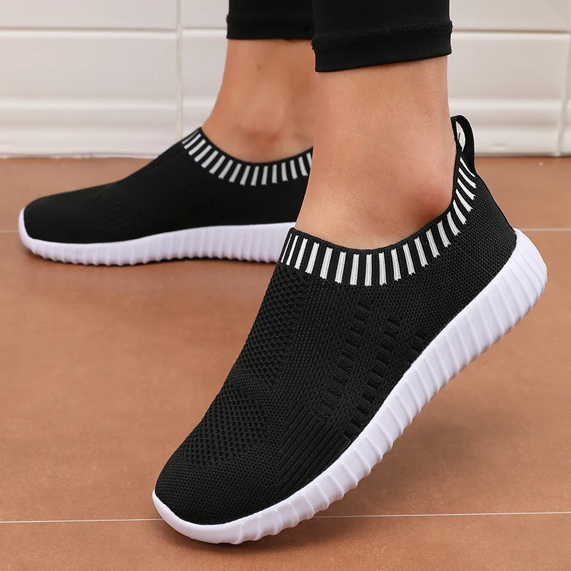 Damen-Turnschuhe mit flachem Boden, Outdoor-Casual-Sport, einzelne Schuhe, bequemes Sommer-Mesh, leichte vulkanisierte Wanderschuhe Image