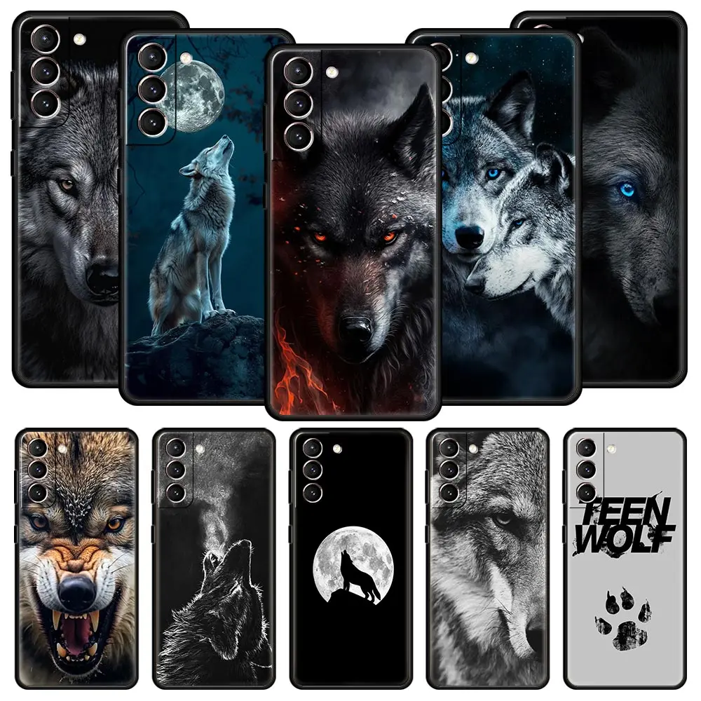 The Wolf Handyhülle für Samsung Galaxy S25 S24 S23 FE S22 Ultra S20 S21 5G S10 Plus S10E Soft Black Cover Image