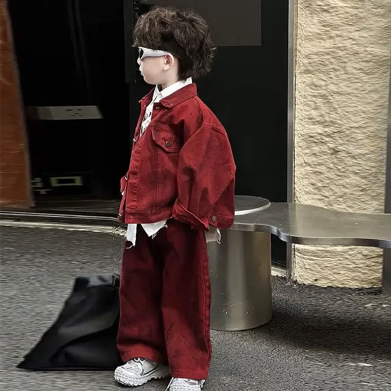 Kinder-Sets, 2024, neue Herbstmäntel, lange Hosen, modisch, schlichter Stil, Cargo, lässig, Baggy, cool Image