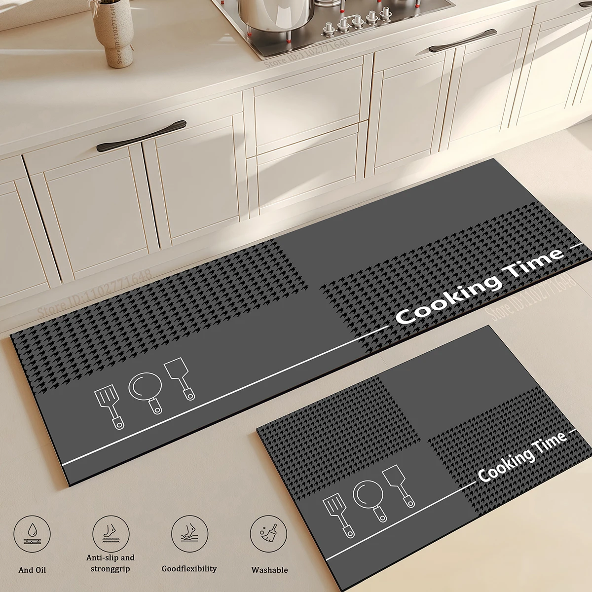 Kitchen Corner Floor Mat Waterproof Carpet Non-slip Foot Mats Long Carpets Rug Black Plaid Home Decoration Rugs Washable Mat