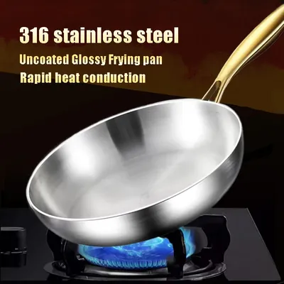 30cm Non-stick Frying Pan Wok 316 Stainless steel Steak Skillets Home Cooking pot Induction Gas Stove Kitchen Cookware Saucepan