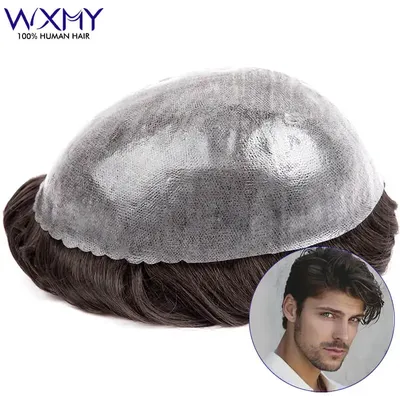 Full Skin Men's Wig Male Hair Prosthesis 0.12mm Toupee Men Capillary Prosthesis 100% Natural Human
