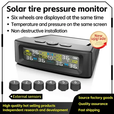 Solar TPMS Car Tire Pressure Alarm Digital Colorful Display 4 Or 6 External Sensors Waterproof Tire