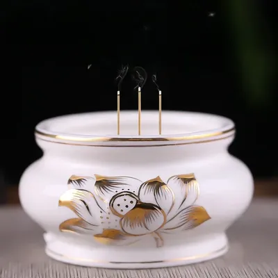 Chinese ceramic lotus incense burner, household Buddha hall incense burner, Buddha utensil