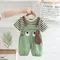 New Kids Baby Boys Girls Clothes For Summer Children Cartoon Striped T-Shirt Bib Pants 2Pcs/Set