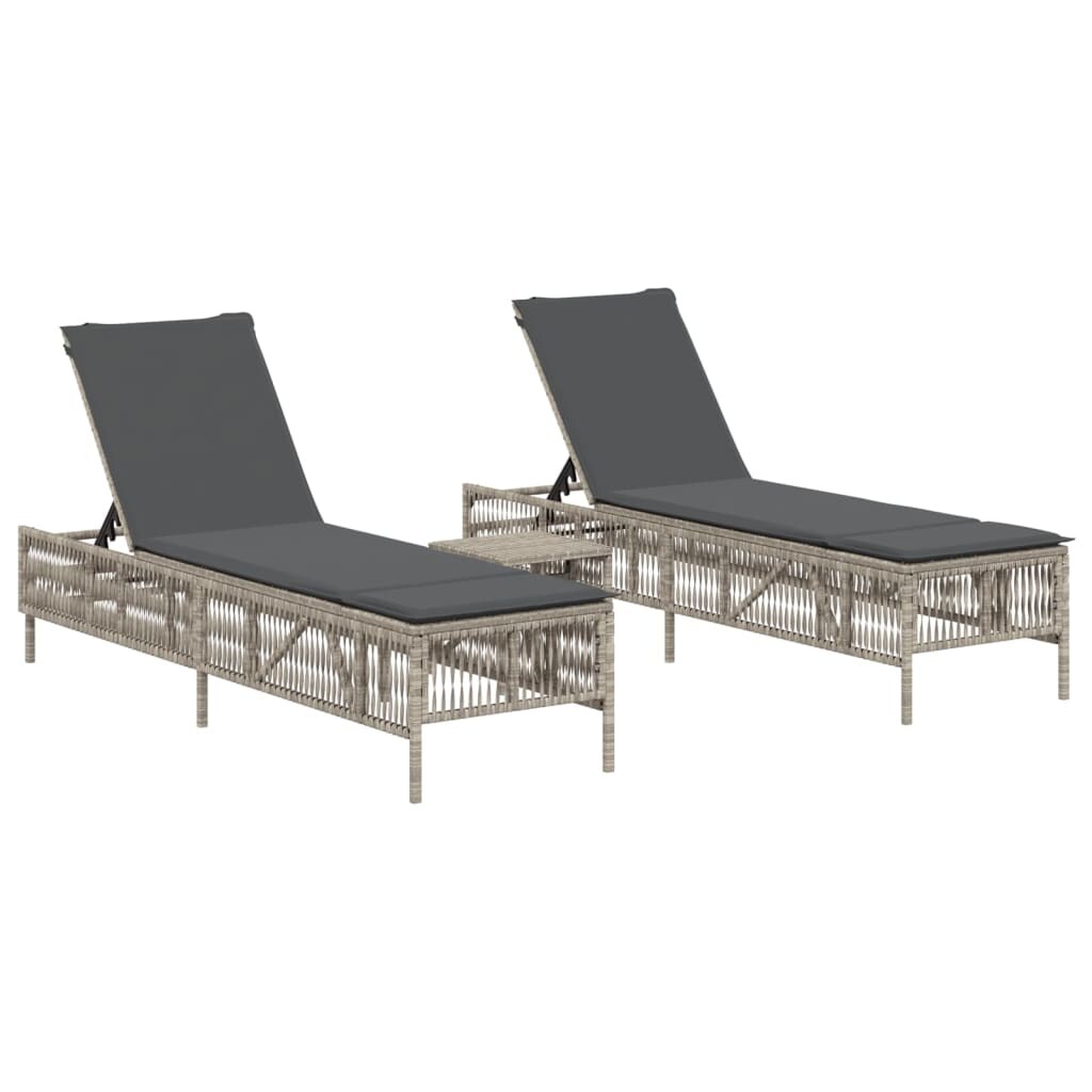 vidaXL Sonnenliegen 2 Stk. mit Tisch Hellgrau Poly Rattan Image